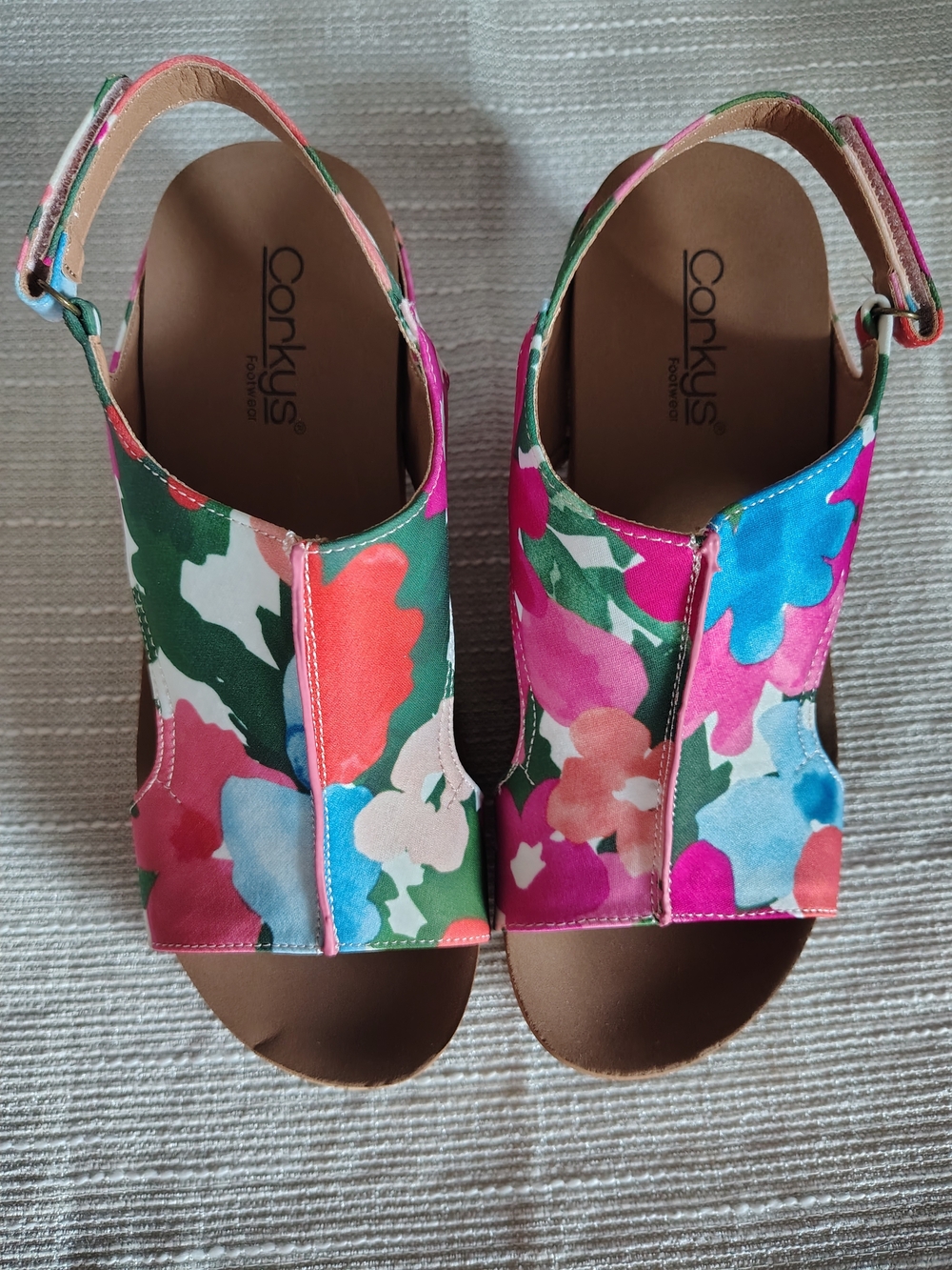 Corkys Carley Flowers Floral Cork Slingback Wedge Sandals Size 8 NIB - Picture 2 of 8